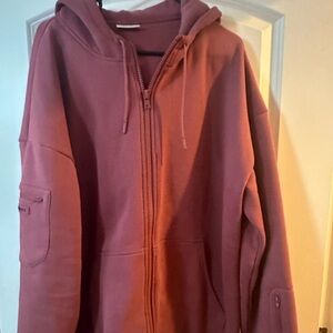 Comfrt Airplane Mode Travel Hoodie Sweatshirt in Berry 2X with built in eye mask